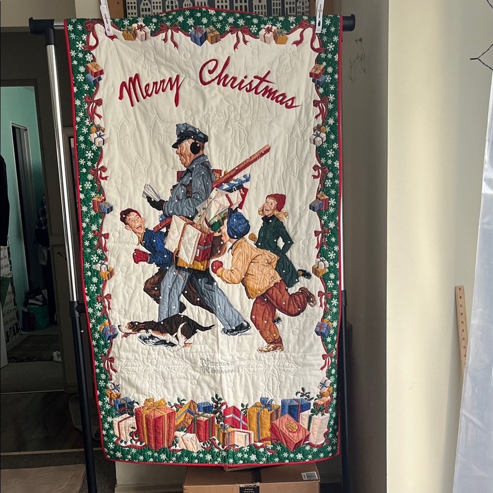 Norman Rockwell Merry Christmas Tapestry - Red, Green, Blue